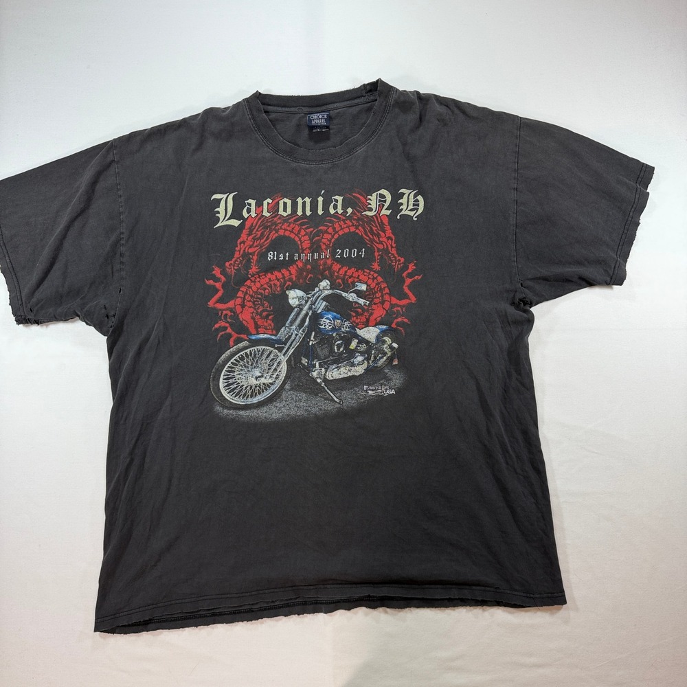 Vintage 2004 Laconia NH Motorcycle Rally T-Shirt Choice Apparel 2XL Distressed